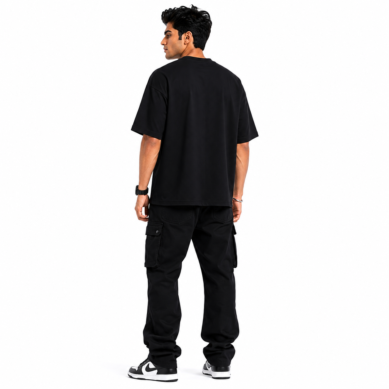 VA Oversized Exhausted Black T-Shirt – Premium 240 GSM Cotton Drop Shoulder Fit