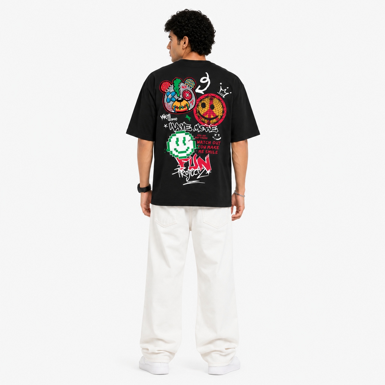 VA Oversized fun project Black T-Shirt – Premium 240 GSM Cotton Drop Shoulder Fit