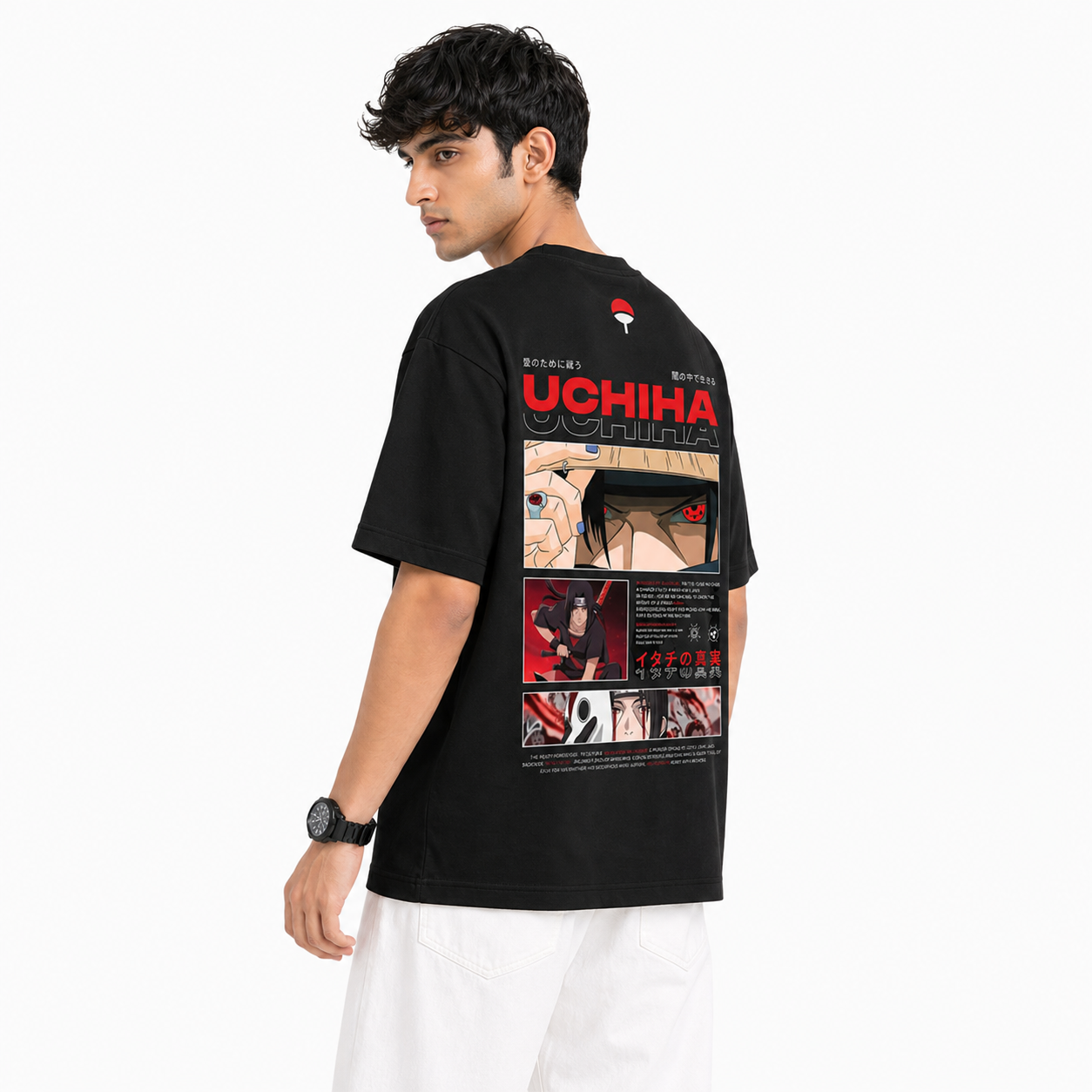 VA Oversized Black uchiha T-Shirt – Premium 240 GSM Cotton Drop Shoulder Fit