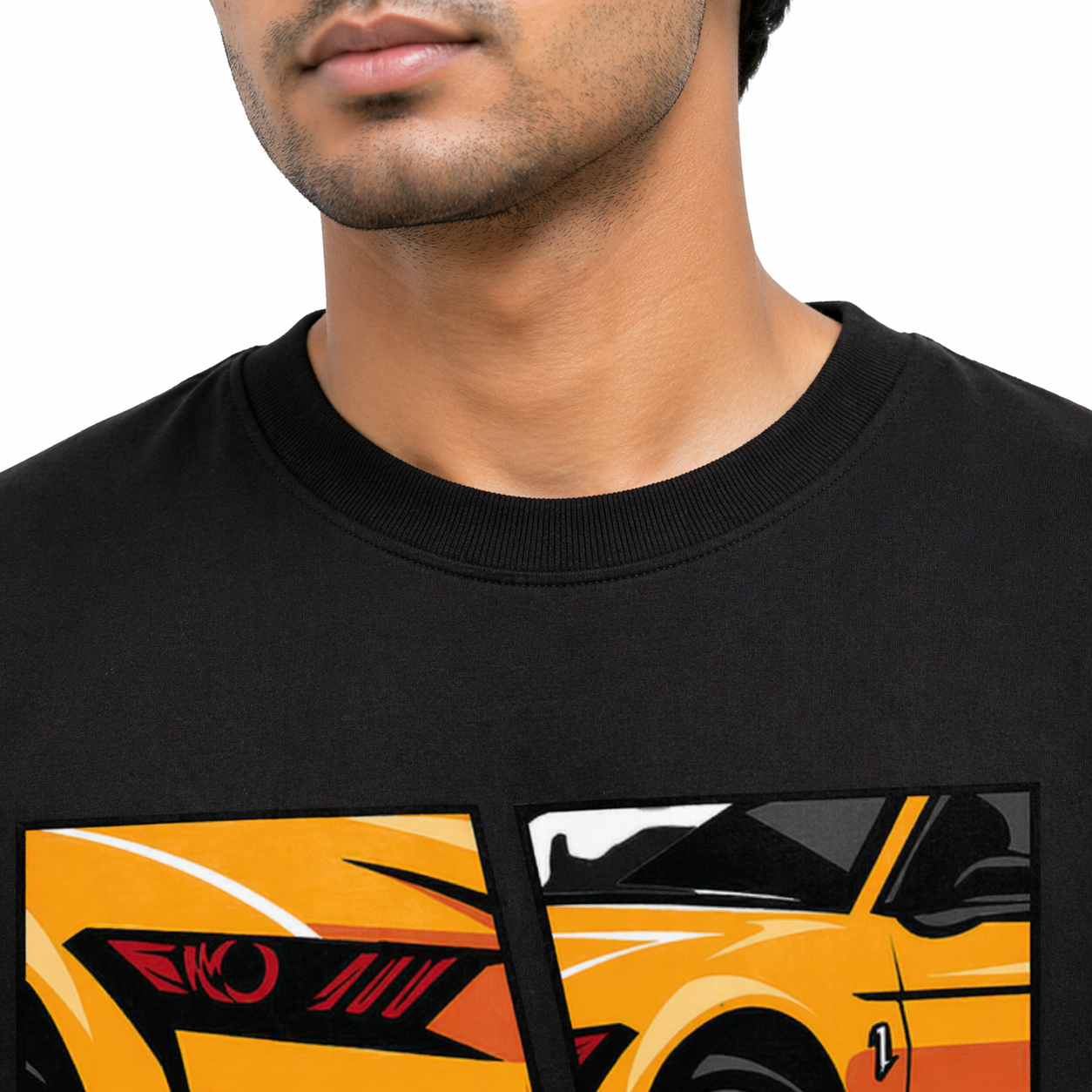 VA Oversized Black Ford Mustang T-Shirt – Premium 240 GSM Cotton Drop Shoulder Fit