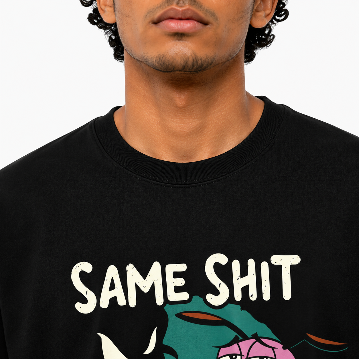 VA Oversized Same shit Black T-Shirt – Premium 240 GSM Cotton Drop Shoulder Fit
