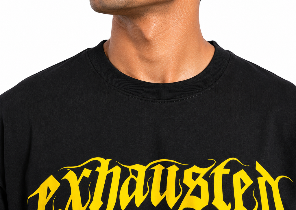 VA Oversized Exhausted Black T-Shirt – Premium 240 GSM Cotton Drop Shoulder Fit