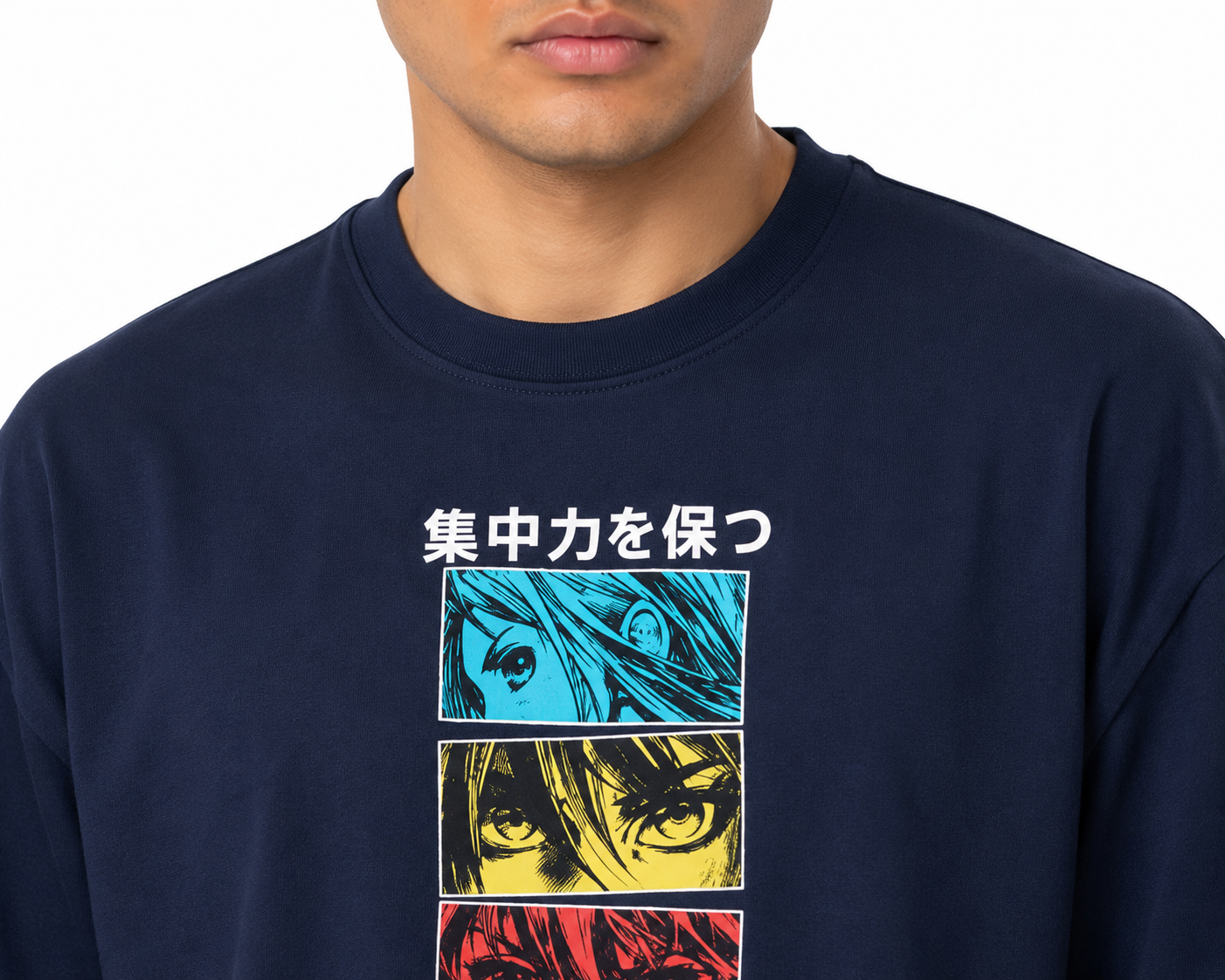 VA Oversized Anime navy blue T-Shirt – Premium 240 GSM Cotton Drop Shoulder Fit