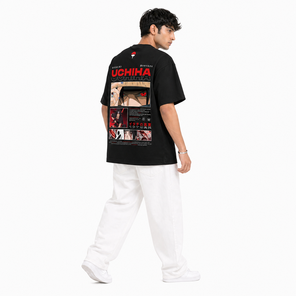 VA Oversized Black uchiha T-Shirt – Premium 240 GSM Cotton Drop Shoulder Fit