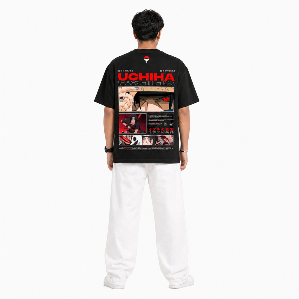 VA Oversized Black uchiha T-Shirt – Premium 240 GSM Cotton Drop Shoulder Fit