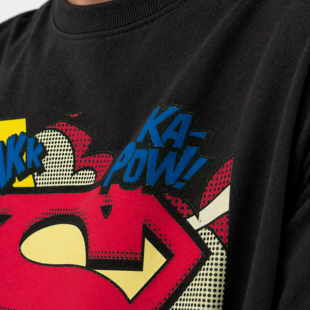 VA Oversized Black Superman T-Shirt – Premium 240 GSM Cotton Drop Shoulder Fit