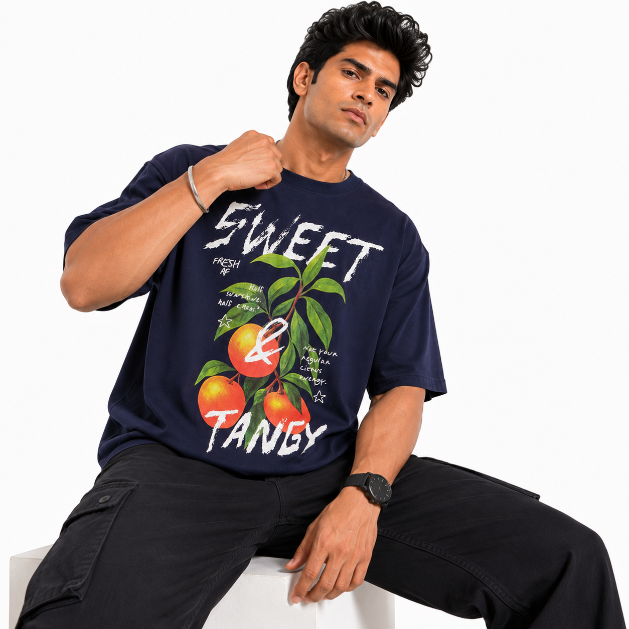 VA Oversized sweet and tangy Black T-Shirt – Premium 240 GSM Cotton Drop Shoulder Fit