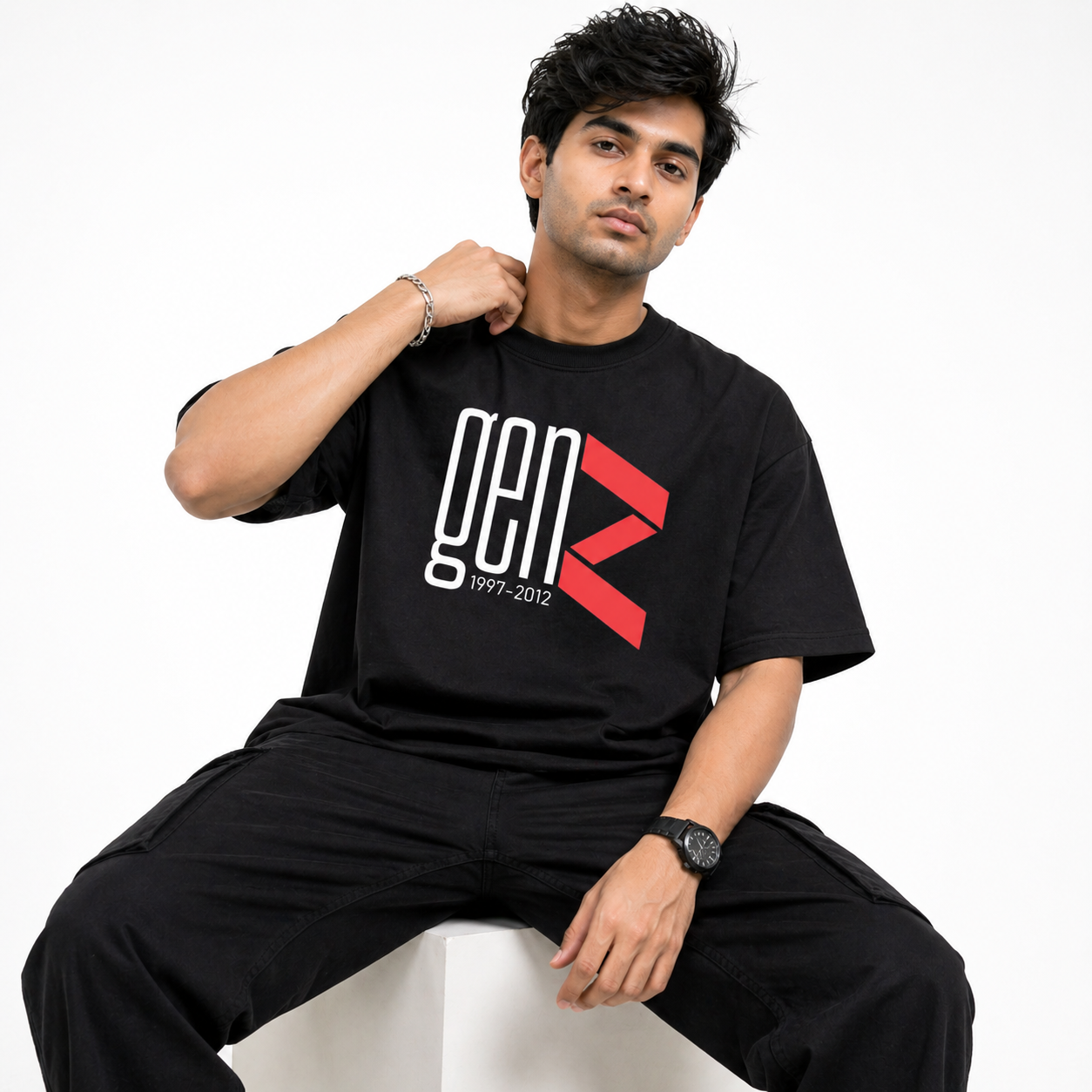 VA Oversized Black  GenZ T-Shirt – Premium 240 GSM Cotton Drop Shoulder Fit