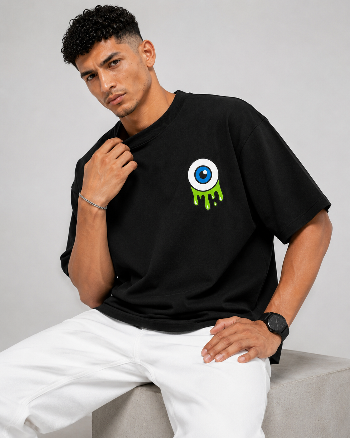 VA Oversized Evil Eyes T-Shirt – Premium 240 GSM Cotton Drop Shoulder Fit
