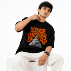 VA Oversized Never Backward Black T-Shirt – Premium 240 GSM Cotton Drop Shoulder Fit
