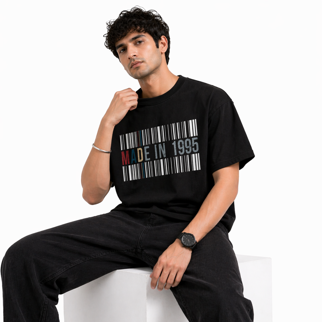 VA Oversized Black Made IN 1995  T-Shirt – Premium 240 GSM Cotton Drop Shoulder Fit