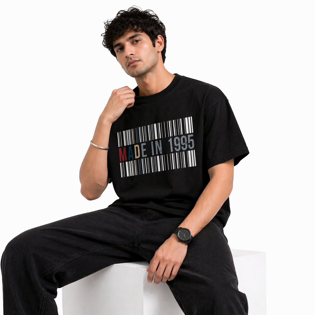 VA Oversized Black Made IN 1995  T-Shirt – Premium 240 GSM Cotton Drop Shoulder Fit