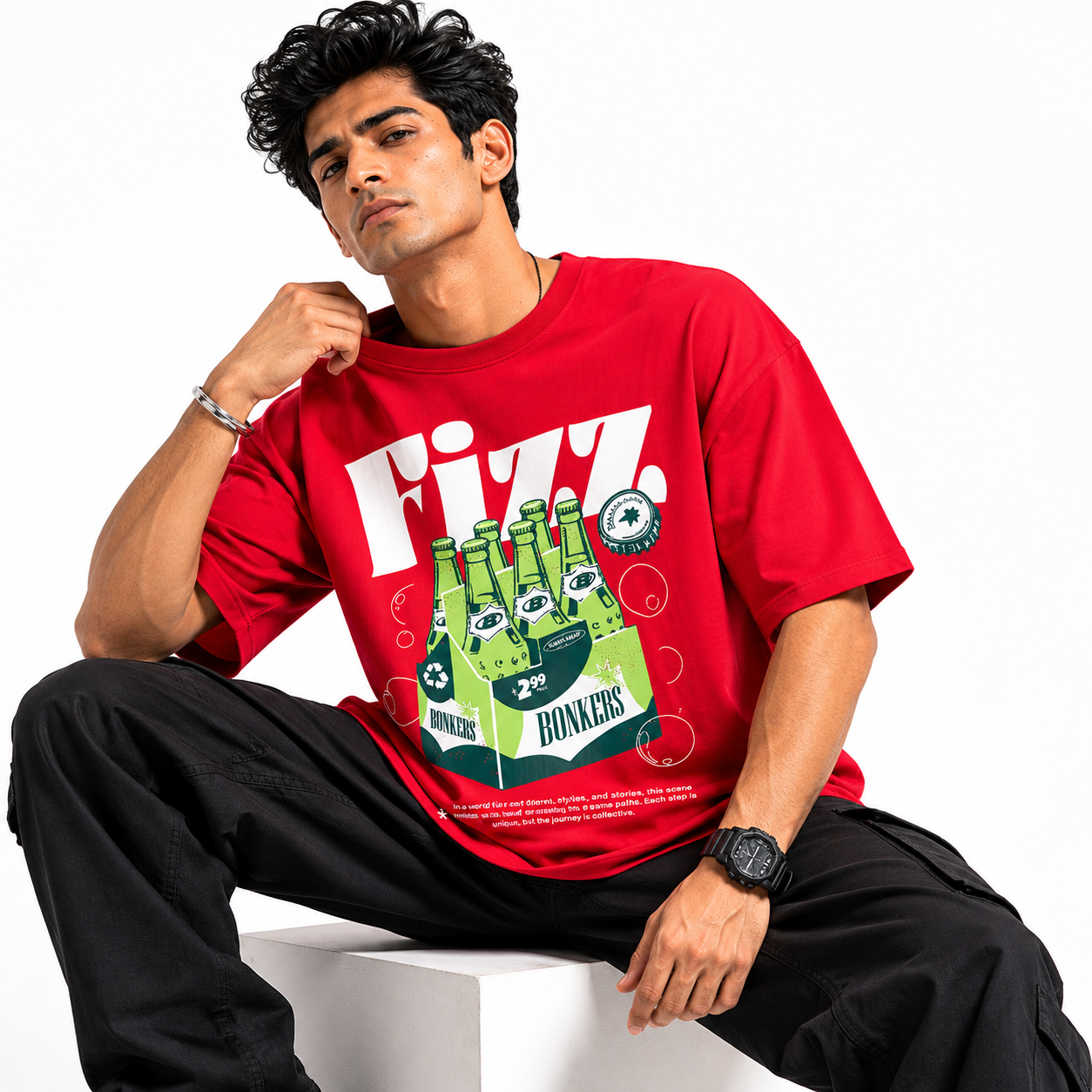 VA Oversized Fizz Red T-Shirt – Premium 240 GSM Cotton Drop Shoulder Fit