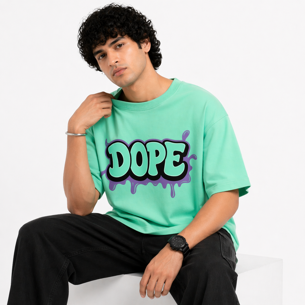 VA Oversized Mint Green Designer T-Shirt – Premium 240 GSM Cotton Drop Shoulder Fit