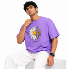VA Oversized lavender flower T-Shirt – Premium 240 GSM Cotton Drop Shoulder Fit