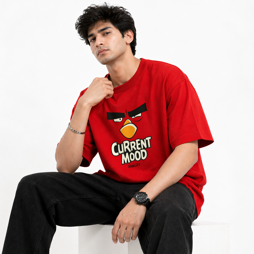 VA Oversized Red Current Mood T-Shirt – Premium 240 GSM Cotton Drop Shoulder Fit