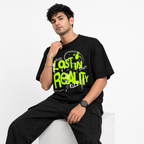 VA Oversized Black- Lost In Reality T-Shirt – Premium 240 GSM Cotton Drop Shoulder Fit