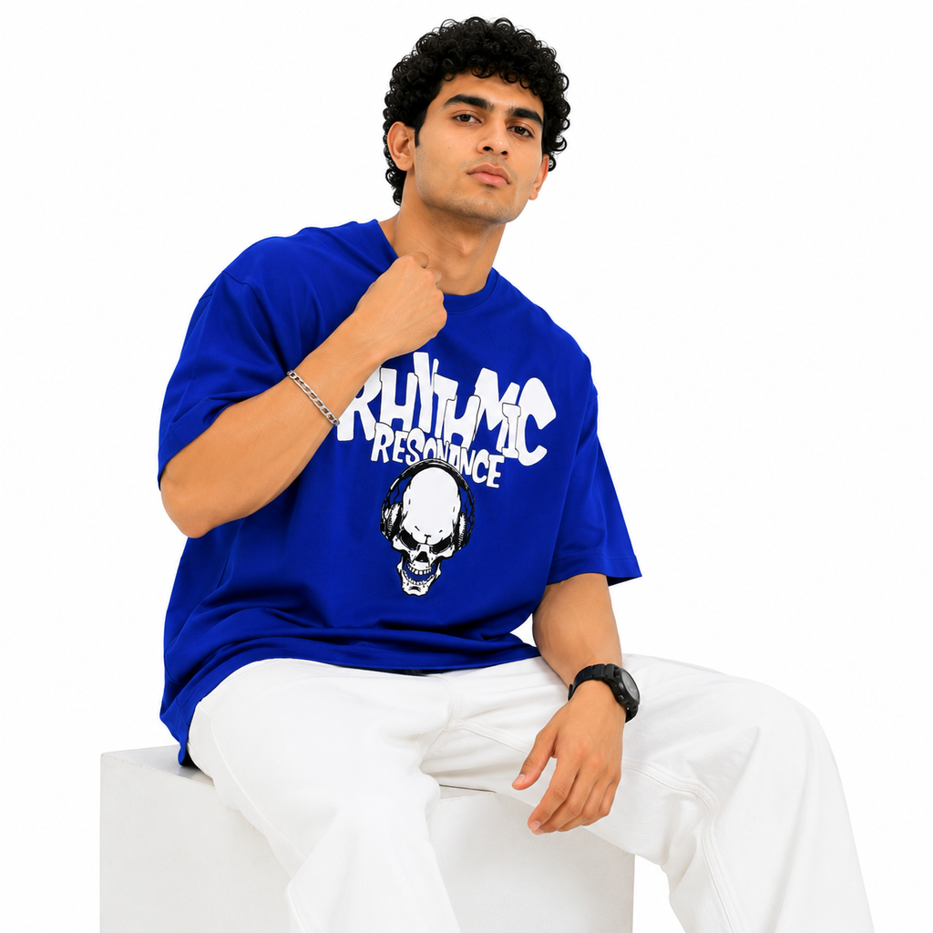 VA Oversized Dark blue rhythmic T-Shirt – Premium 240 GSM Cotton Drop Shoulder Fit