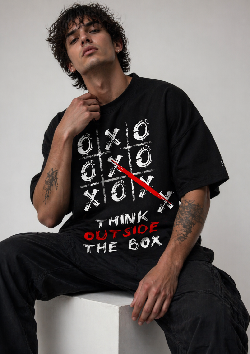 VA Oversized Black XO Brand T-Shirt – Premium 240 GSM Cotton Drop Shoulder Fit