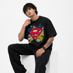 VA Oversized Black Superman T-Shirt – Premium 240 GSM Cotton Drop Shoulder Fit
