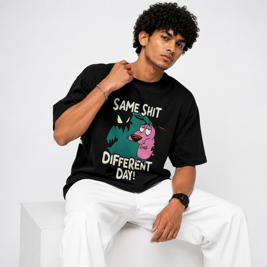 VA Oversized Same shit Black T-Shirt – Premium 240 GSM Cotton Drop Shoulder Fit