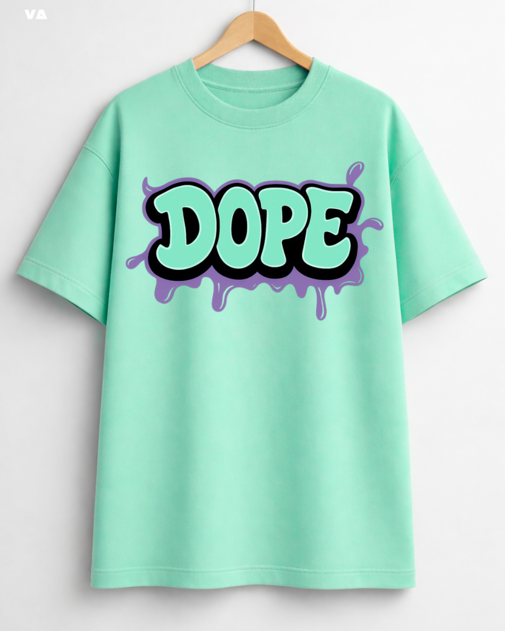 VA Oversized Mint Green Designer T-Shirt – Premium 240 GSM Cotton Drop Shoulder Fit
